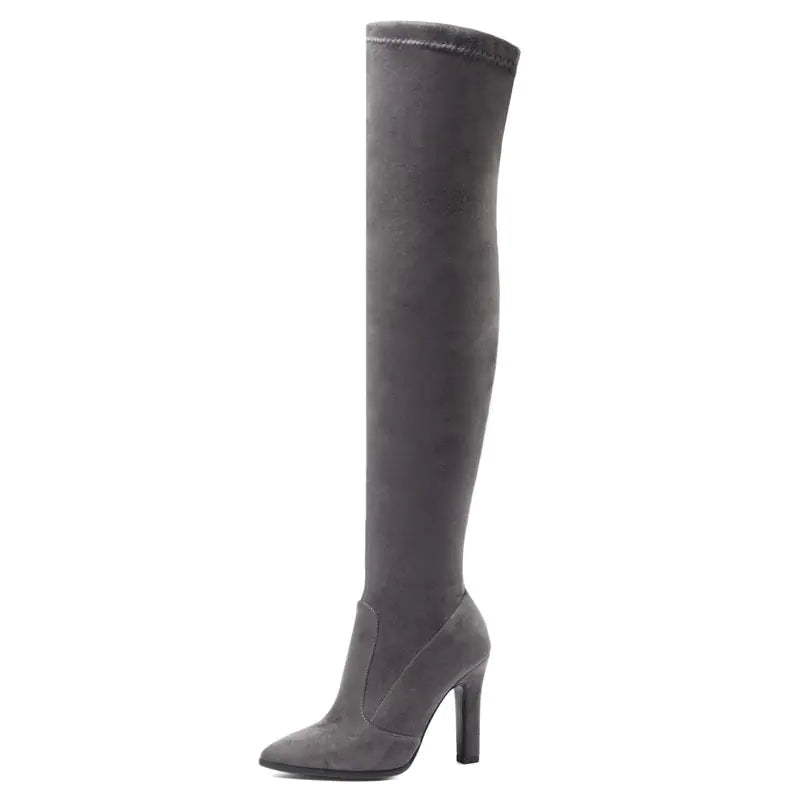 Elegant women's suede high-heeled booties featuring sleek design, stylish silhouette, and chic ankle-length fit
