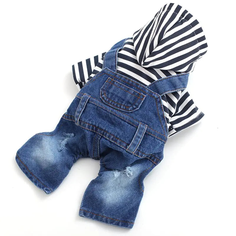 Striped Denim Overalls for Dogs - Spring/Summer Wear