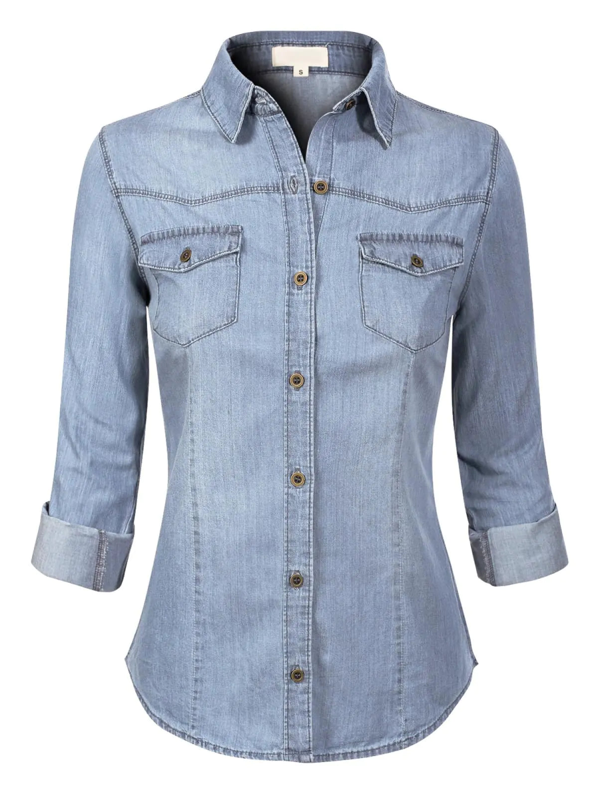 Design by Olivia Womens Roll up Sleeve Button Down Chambray Denim Shirt Denim 2XL
