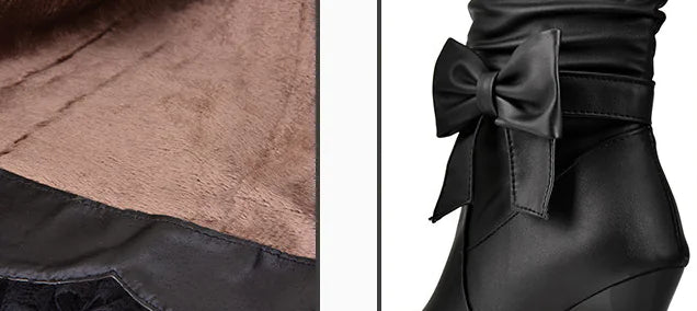 Chic blue round toe Martin boots crafted from artificial PU with a stylish bow detail and chunky heel