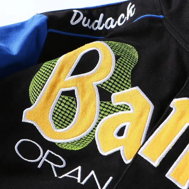 Stylish autumn winter baseball jacket featuring intricate embroidery design for a trendy, warm look