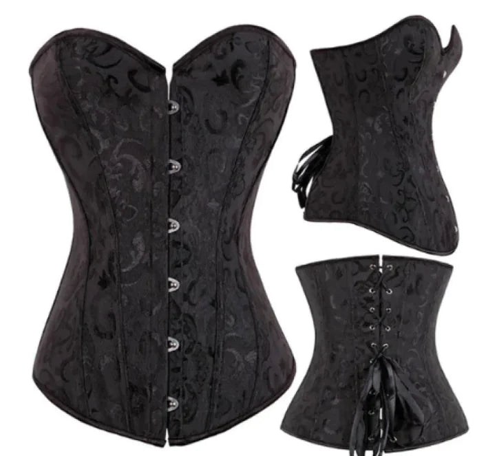A detailed steampunk corset featuring intricate bronze gears, leather accents, and Victorian-inspired design elements for a vintage industrial look