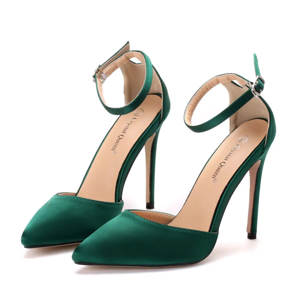 Luxury artificial silk satin upper on pointed stiletto high heel sandals in multiple sizes