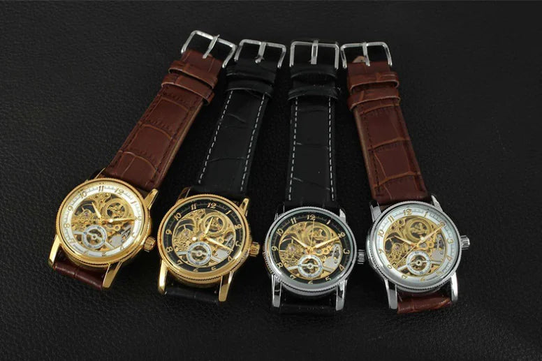 Close-up of alloy case and faux leather strap on the Artisan Transparent Timepiece highlighting durability and comfort