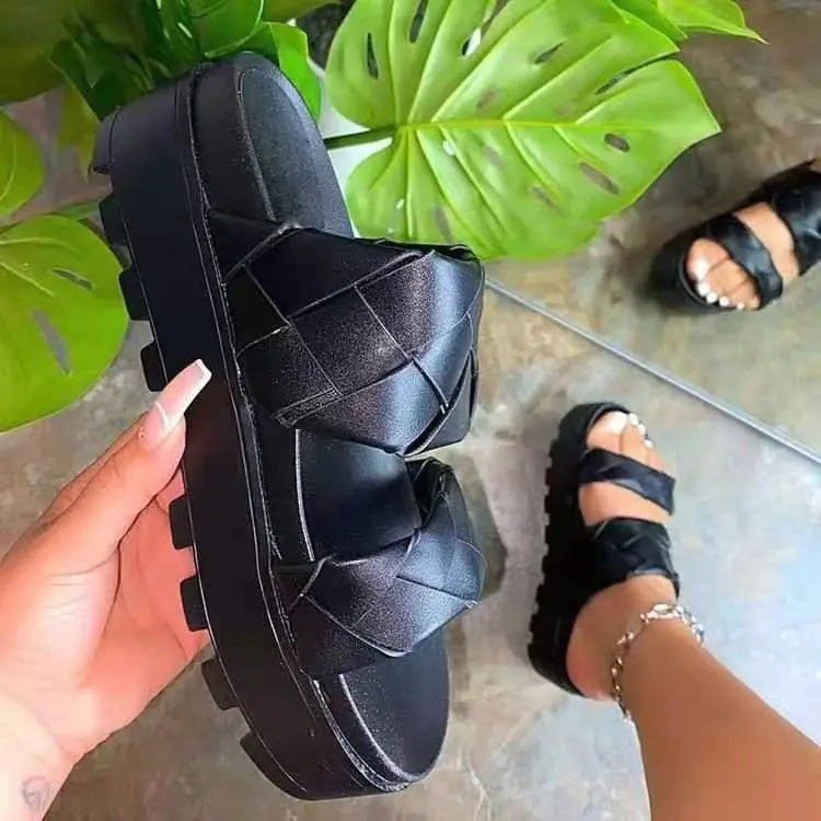 Mules à plateforme tissée polyvalentes, fabriquées avec un PU durable, disponibles en plusieurs tailles pour un ajustement parfait