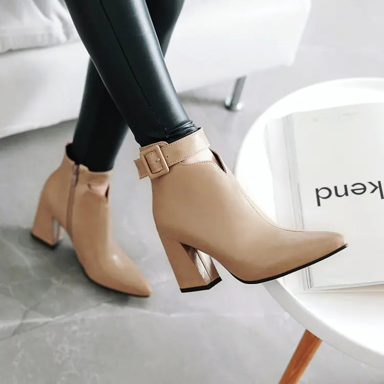 Stylish British pointed toe high heel women's boots featuring a sleek zipper closure and elegant design