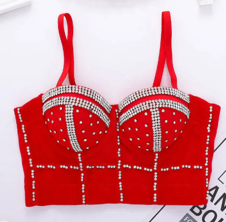 Elegant beaded diamond-shaped corset tube top featuring intricate detailing and shimmering embellishments for stylish, trendy wear