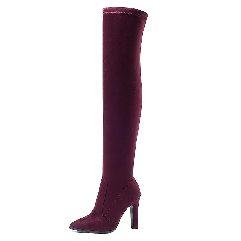 Elegant women's suede high-heeled booties featuring stylish design and sophisticated craftsmanship