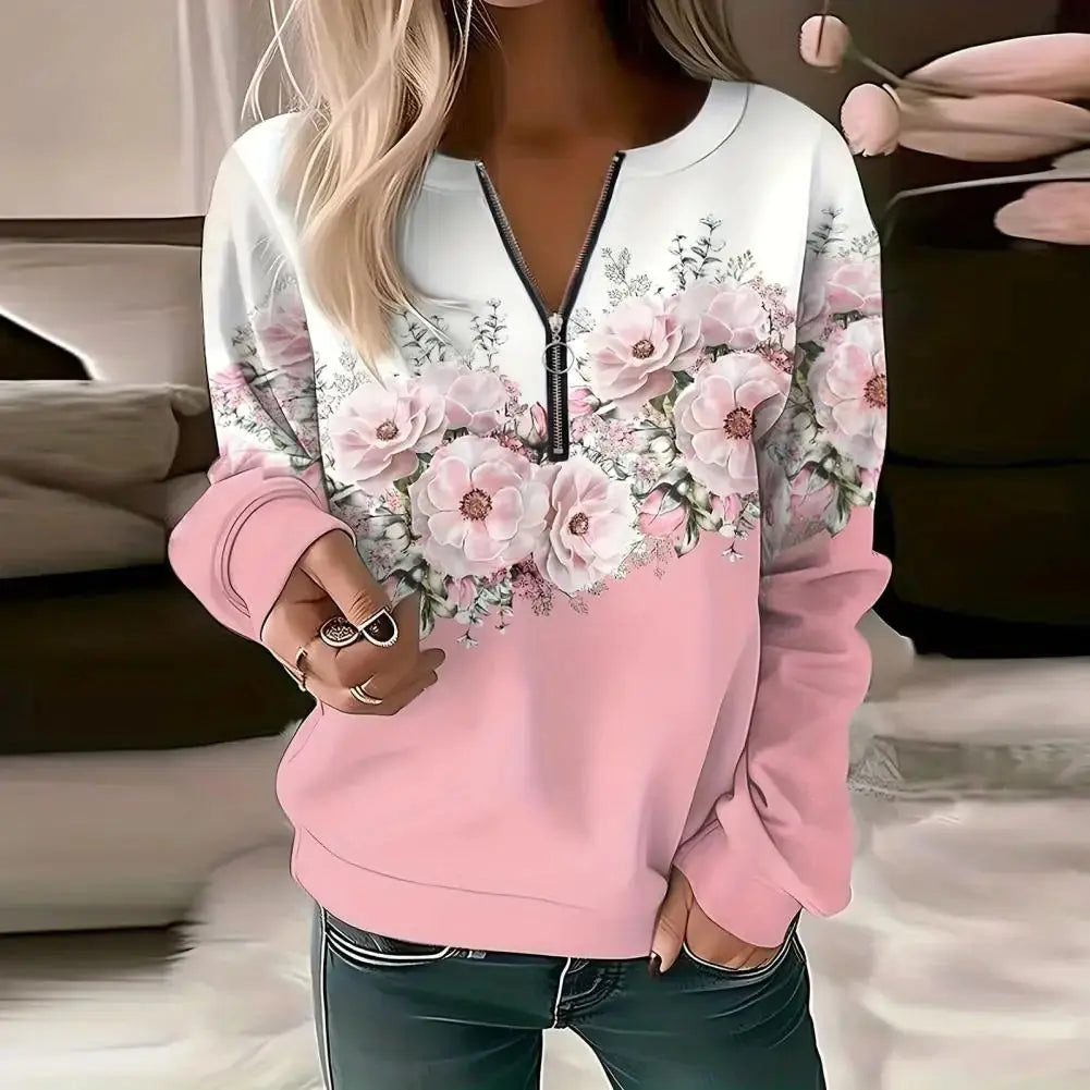 Comfortable casual printed women's zipper pullover sweatshirt with stylish design and cozy fit
