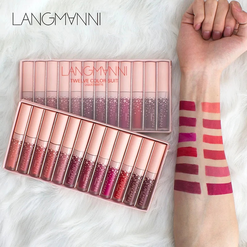 A comprehensive 12-piece makeup set including brushes, palettes, and tools for professional beauty application