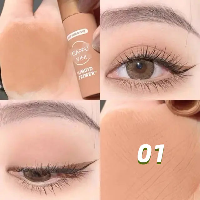 A model showcasing a complete makeup look using the nude liquid eyeshadow and blush for a versatile style