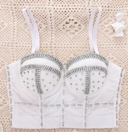 Beaded diamond-shaped detailing on a stylish shaping corset tube top for fashionable women