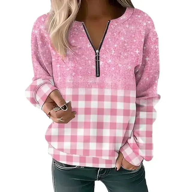 Stylish casual printed women's zipper pullover sweatshirt perfect for comfortable everyday wear and trendy fashion statements