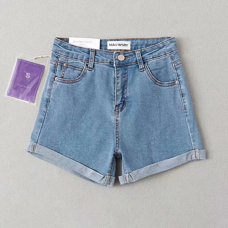 Raised Hip Denim Shorts