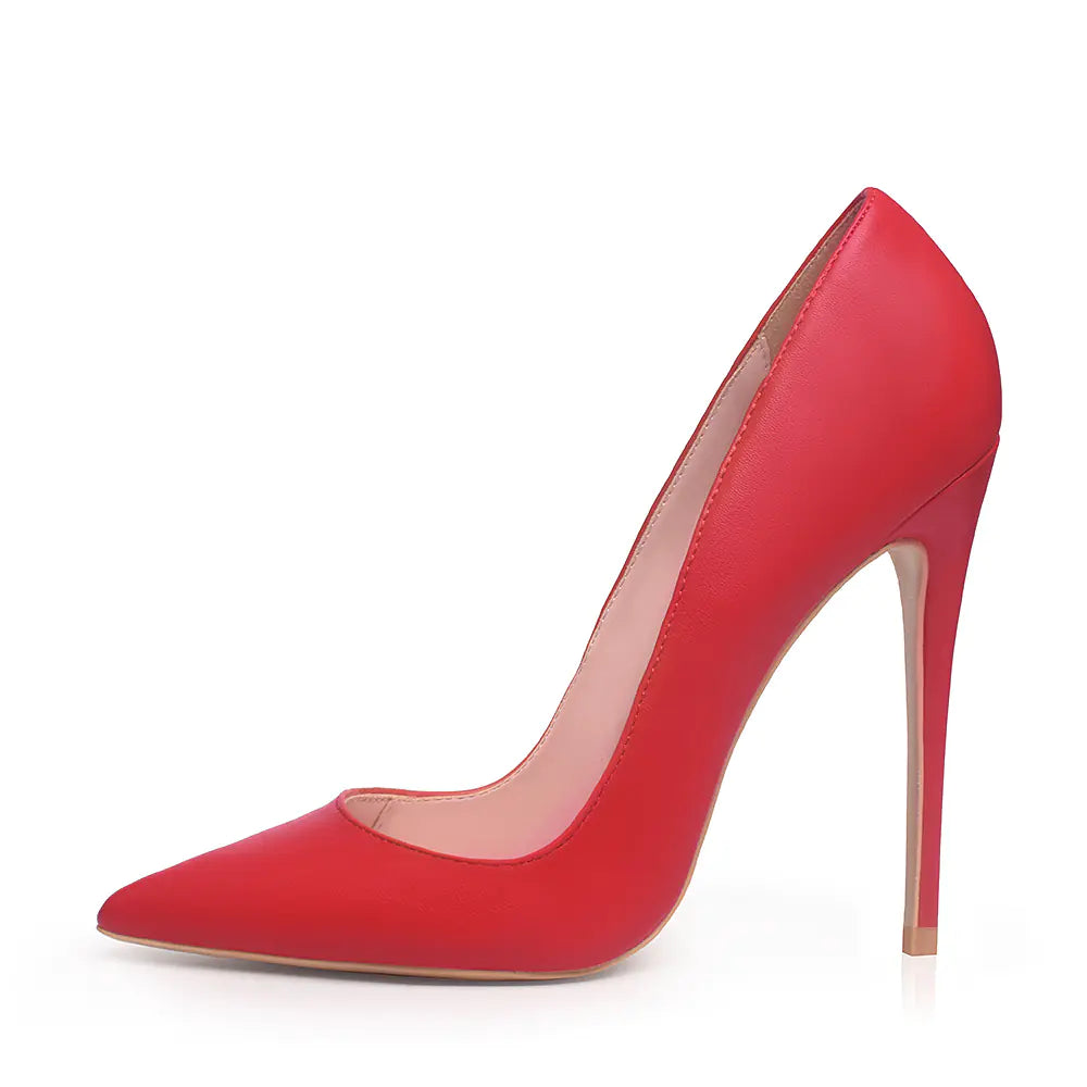 Elegant pointed toe matte high heels with a sleek 12cm stiletto heel for stylish, tall-boot enhancing footwear