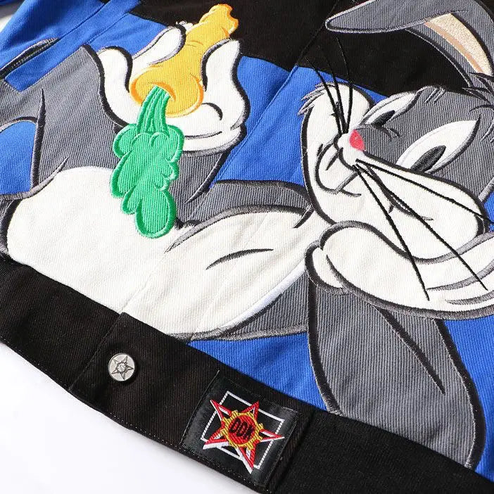 A stylish autumn winter baseball jacket featuring intricate embroidery design on the front and sleeves, perfect for cold weather fashion enthusiasts