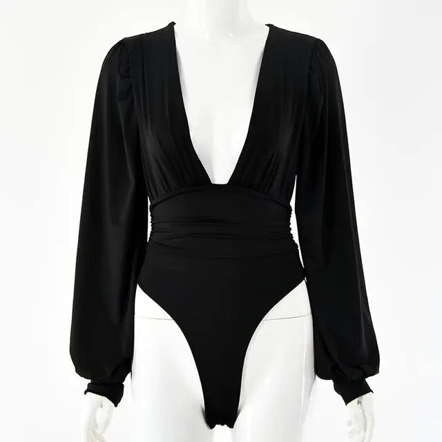 Elegant women's sexy fashion bodysuit featuring a sleek, form-fitting design in black with stylish cutouts and breathable fabric, perfect for chic, trendy, and alluring evening wear
