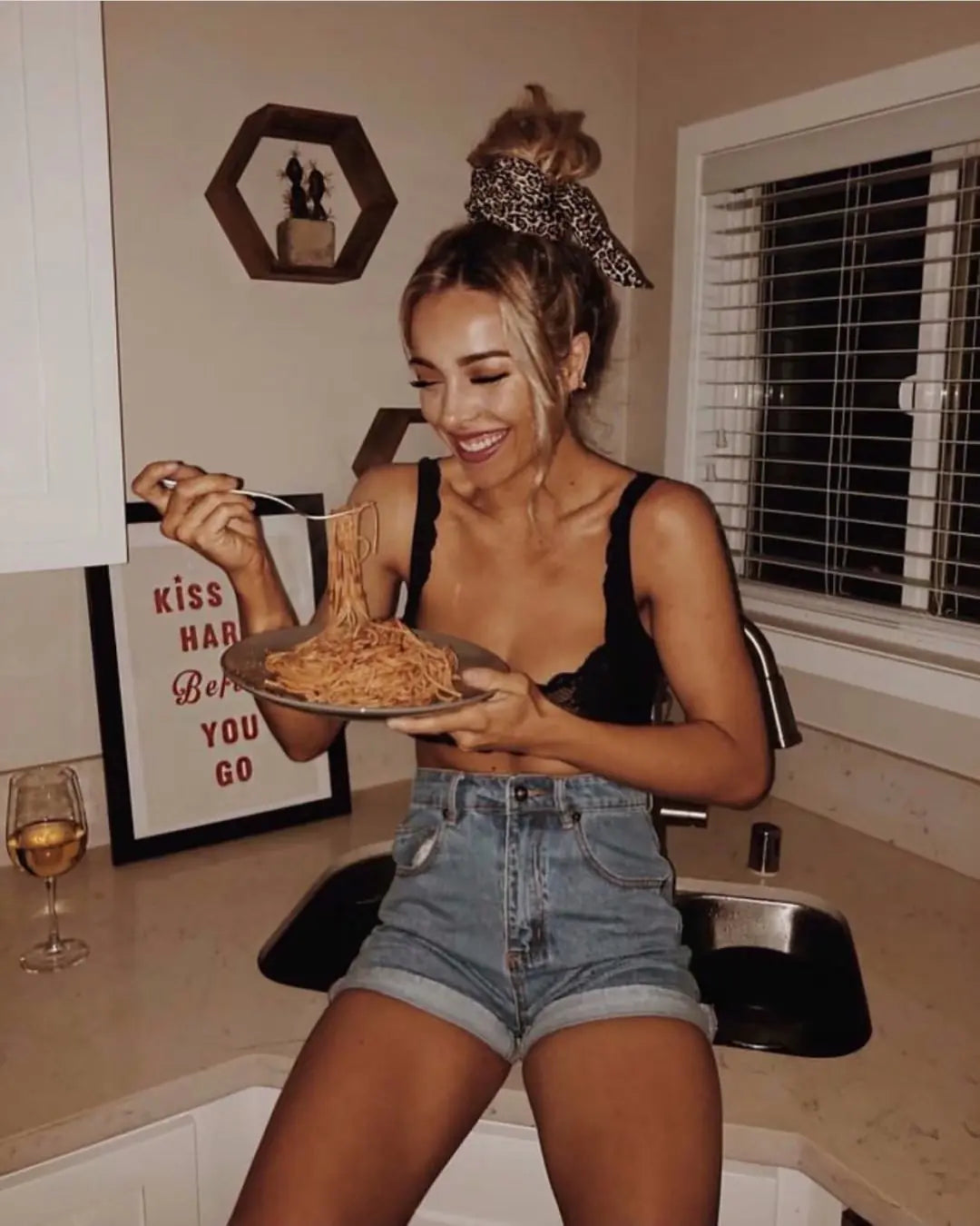 Raised Hip Denim Shorts