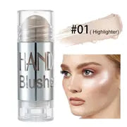 Swatch of cream blush stick on hand demonstrating long-lasting, shimmery effect