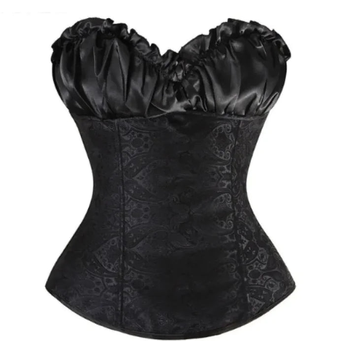 A detailed steampunk corset featuring bronze gears, leather accents, and intricate Victorian-inspired design elements