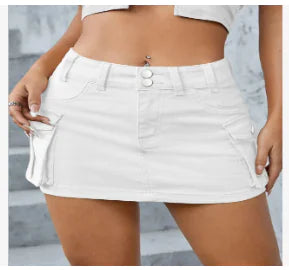 Streetwear Low-Waist Cargo Jeans Skirt (One Piece)