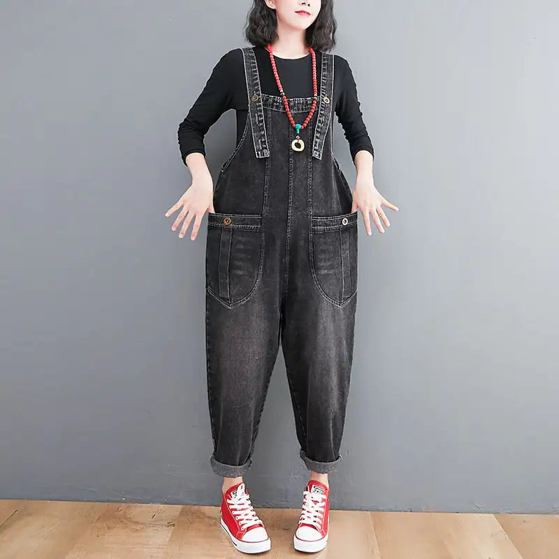 Plus Size Women's Retro Denim Artistic Overalls