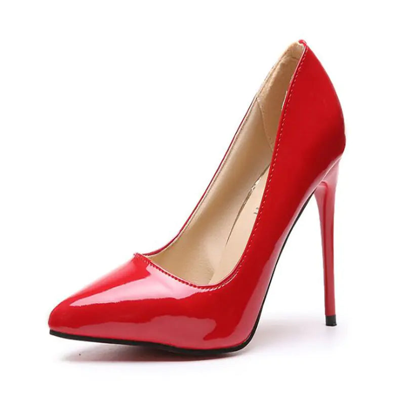 Elegant trendy pointed toe high heels featuring a glossy finish and stylish design