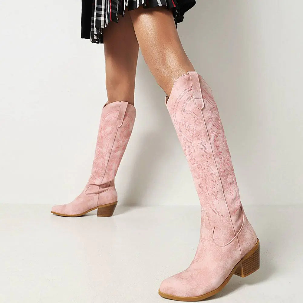 Bottes Occidentales à Talon Haut et Bout Pointu pour Femmes