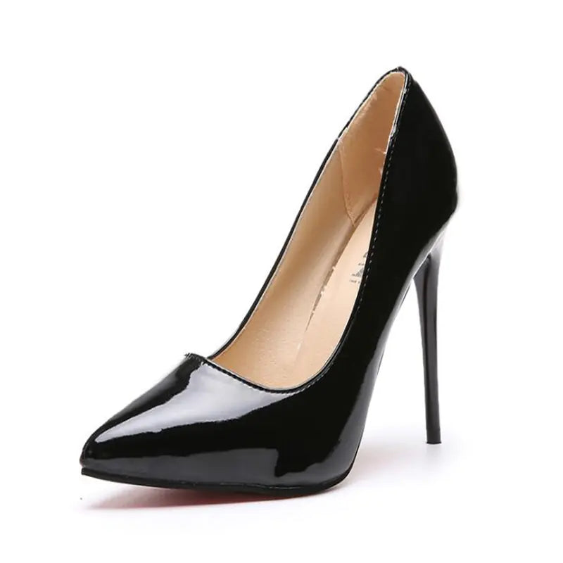 Elegant trendy pointed toe high heels with a shiny glossy finish perfect for stylish occasions