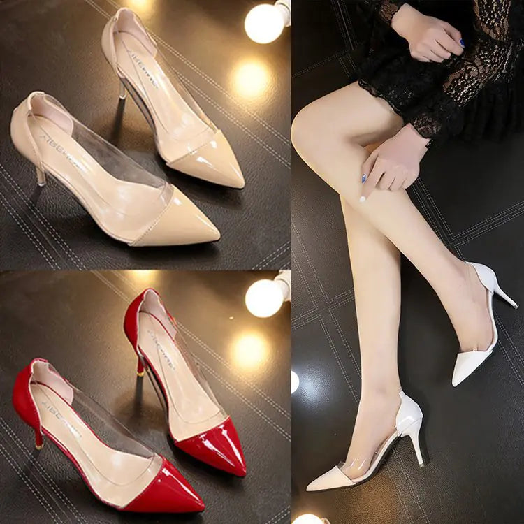 Elegant pointed toe Mary Jane high heels featuring sparkling crystals and a trendy design