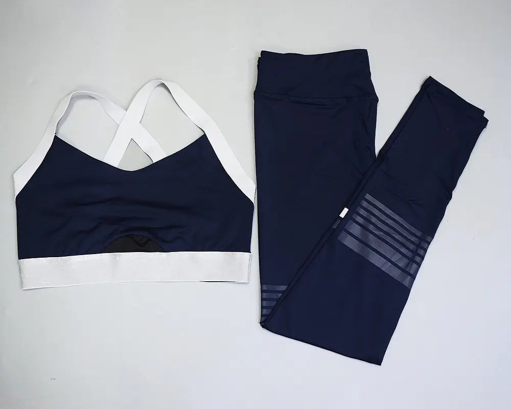 Versatile fitness set consisting of a high waist leggings and sports bra crafted from nylon and spandex for optimal movement
