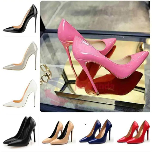 Elegant pointed toe high heels featuring a glossy finish and trendy stylish design for fashionable women