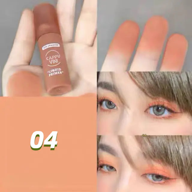 A model applying the long-lasting nude liquid eyeshadow to her eyelid, demonstrating effortless blending and vibrant color
