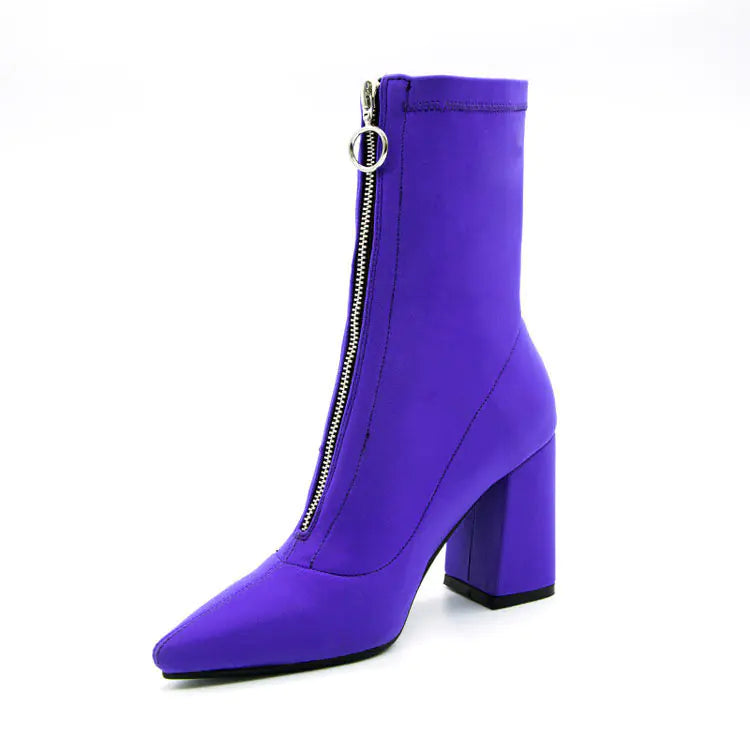 Elegant breathable high heel chunky pointed toe boots perfect for stylish, comfortable wear