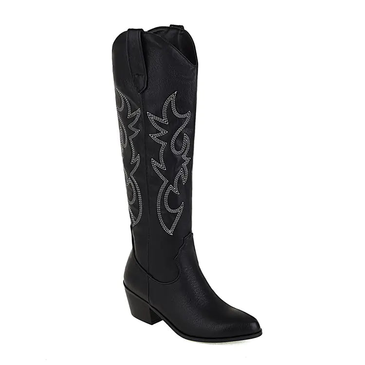 Bottes Occidentales à Talon Haut et Bout Pointu pour Femmes