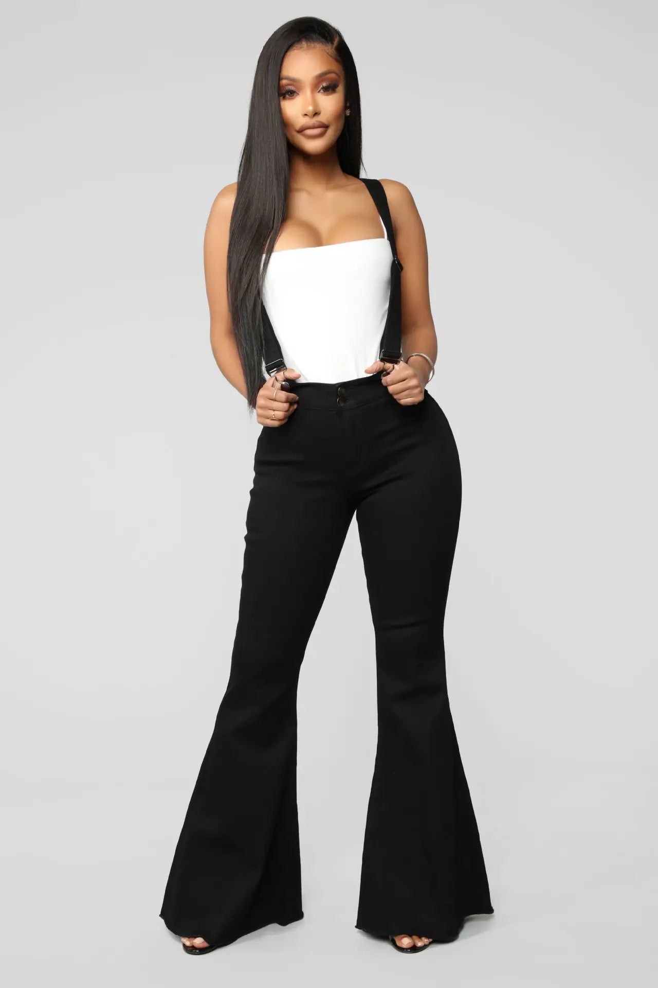 Ladies Slim Fit Denim Suspender Trousers Overalls