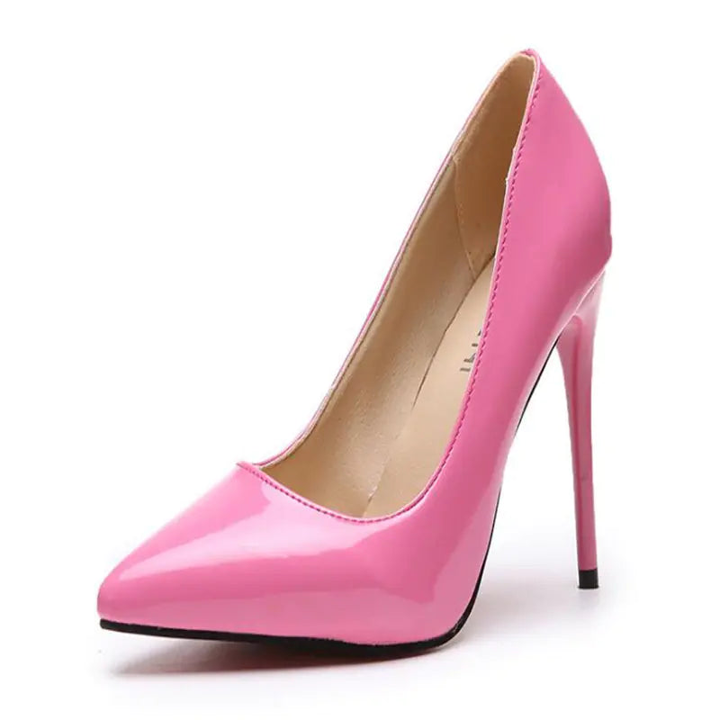 Elegant trendy pointed toe high heels featuring a glossy finish and stylish design