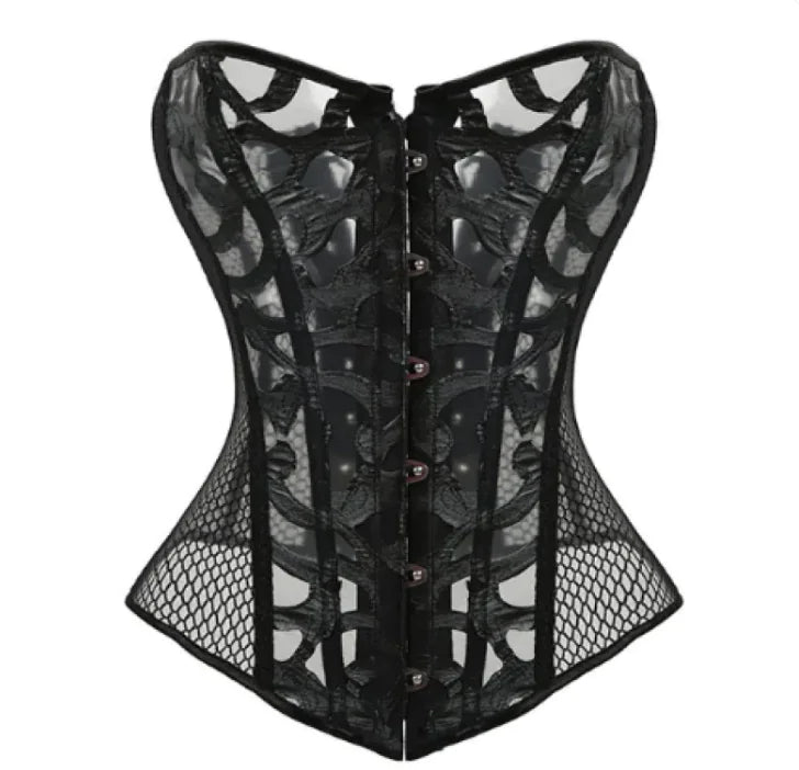 Detailed steampunk corset featuring leather, brass accents, buckles, and vintage Victorian-inspired design