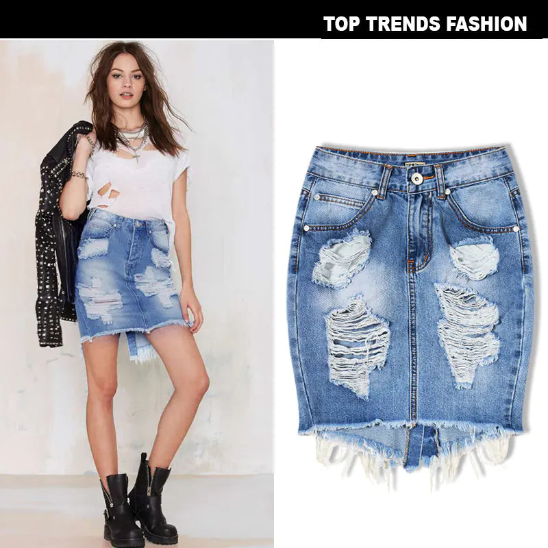Bodycon Midi Skirt, Ripped Denim Skirt