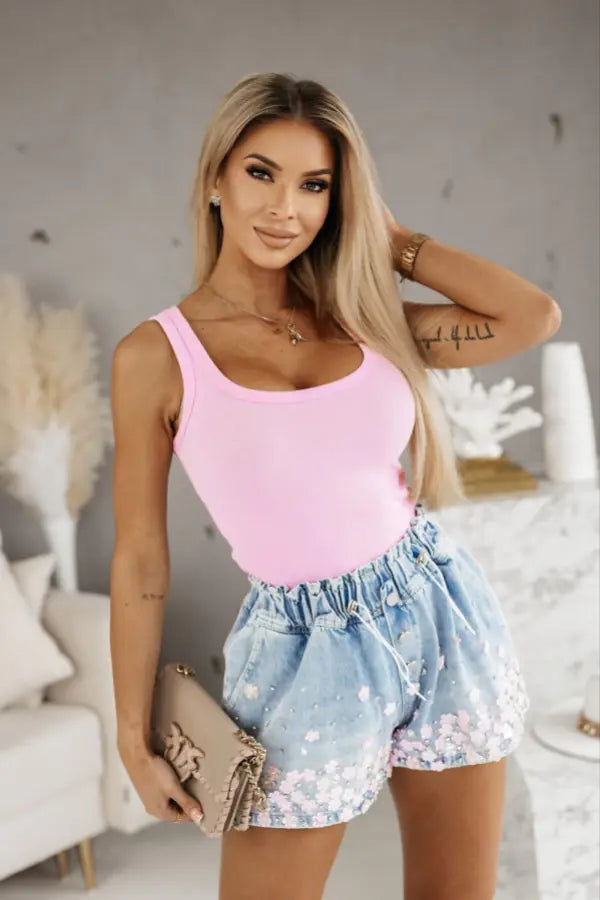 Rhinestone Embellished Denim Shorts