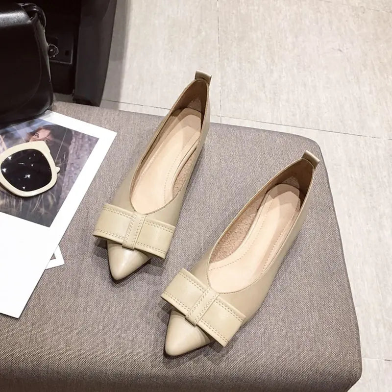 Product shot of black Mary Jane shoes with a chic pointed toe and stable heel