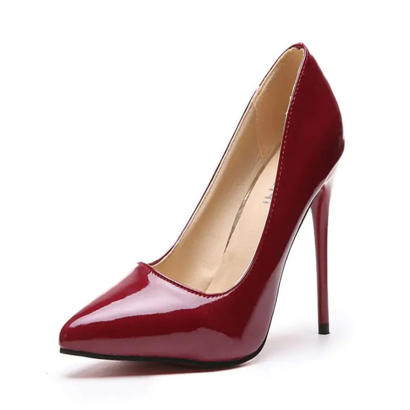 Elegant trendy pointed toe high heels with a glossy finish, perfect for stylish occasions and fashion-forward outfits