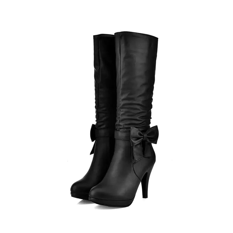 Colorful pink artificial PU round toe Martin boots with a fashionable bow and chunky heel for added style