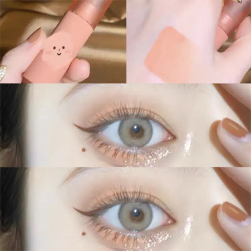 Brightly lit image showcasing the six matte nude liquid eyeshadow and cream blush shades in a sleek palette