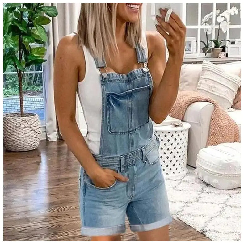 Women's Sexy Fashion Washed Denim Shorts Overalls
