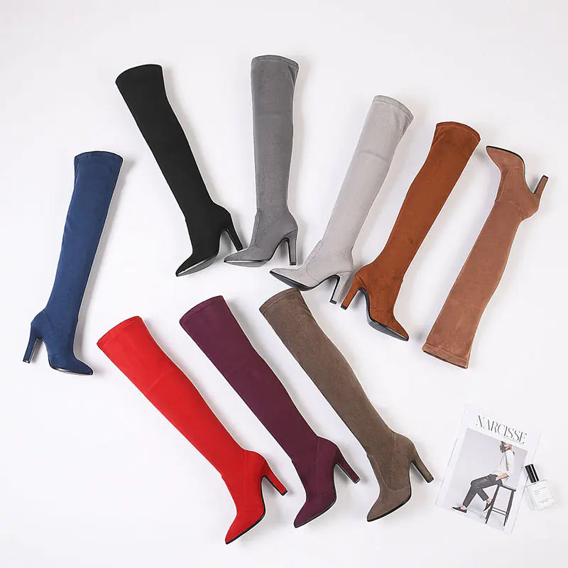 Elegant women's suede high-heeled booties with stylish design and sophisticated appeal