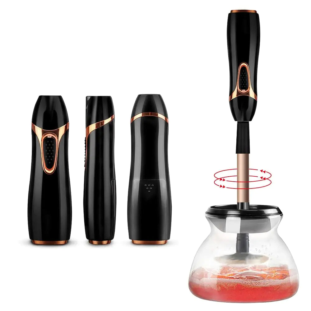 An automatic makeup brush cleaner device effortlessly cleaning cosmetic brushes with advanced technology for hygienic makeup application