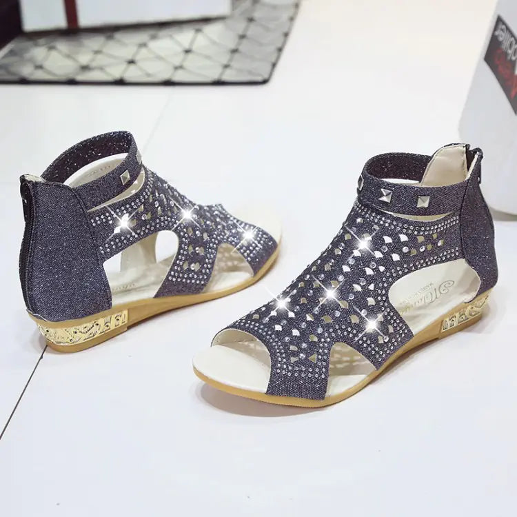 Elegant Evy glitter wedge heels with stylish design, sparkling finish, and comfortable high-heeled support for fashionable women's footwear