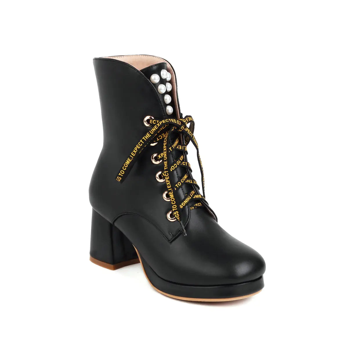 Detailed image of women's high-heeled thick-soled Martin boots perfect for fall and winter seasons, showcasing stylish design, durable material, and trendy fashion appeal