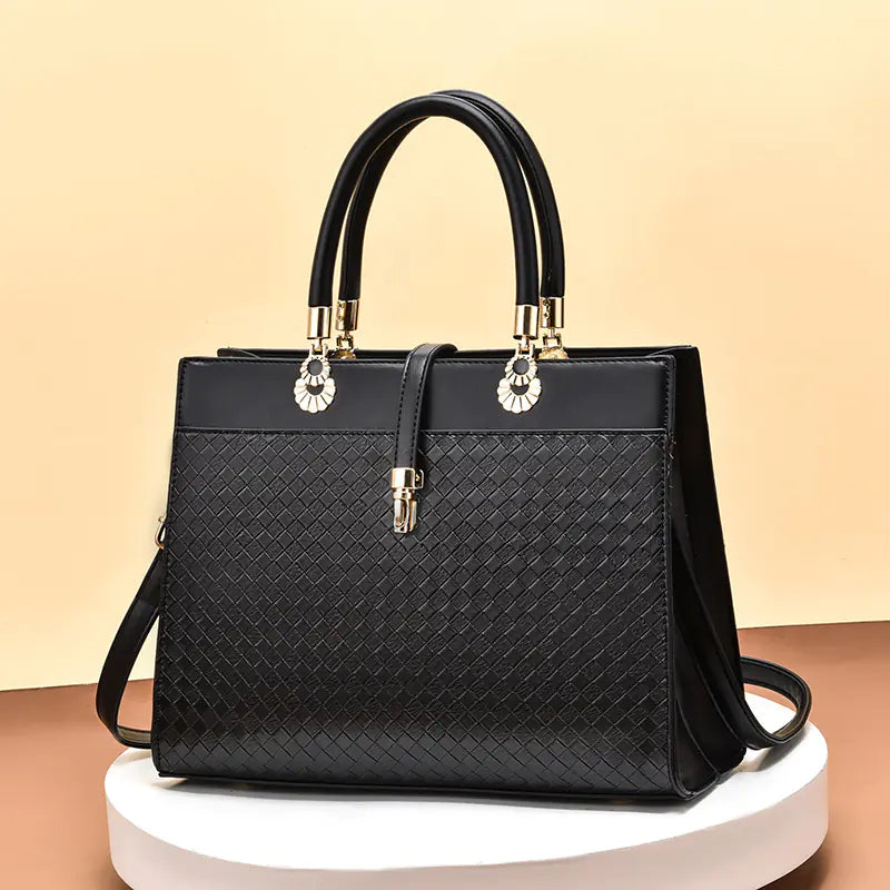 Stylish women's large capacity one shoulder crossbody handbag in black with elegant design